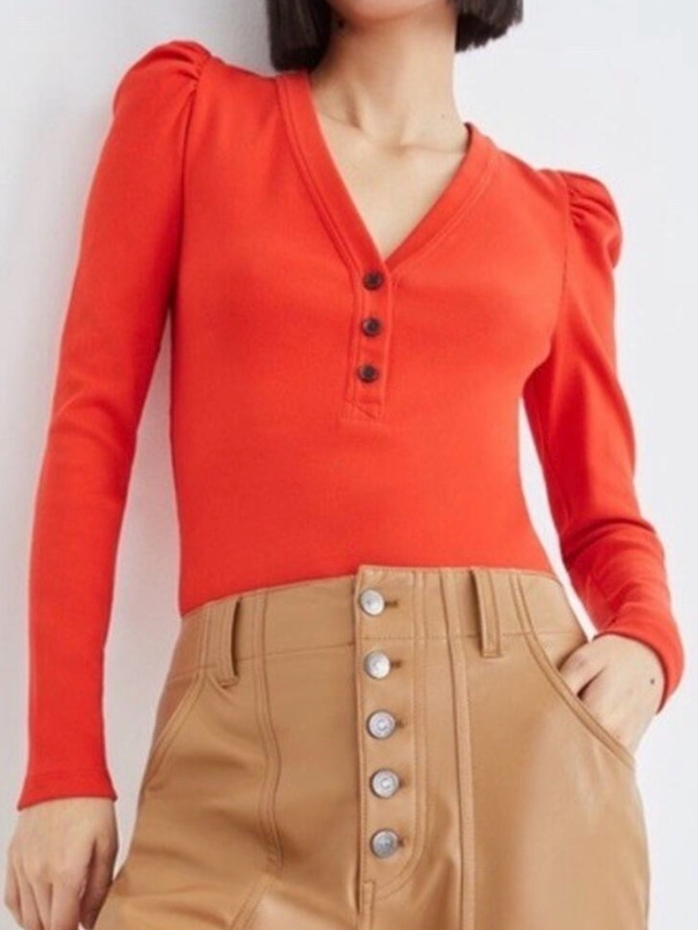 Veronica Beard Dekalb Puff Sleeve Top Flame Red XL
